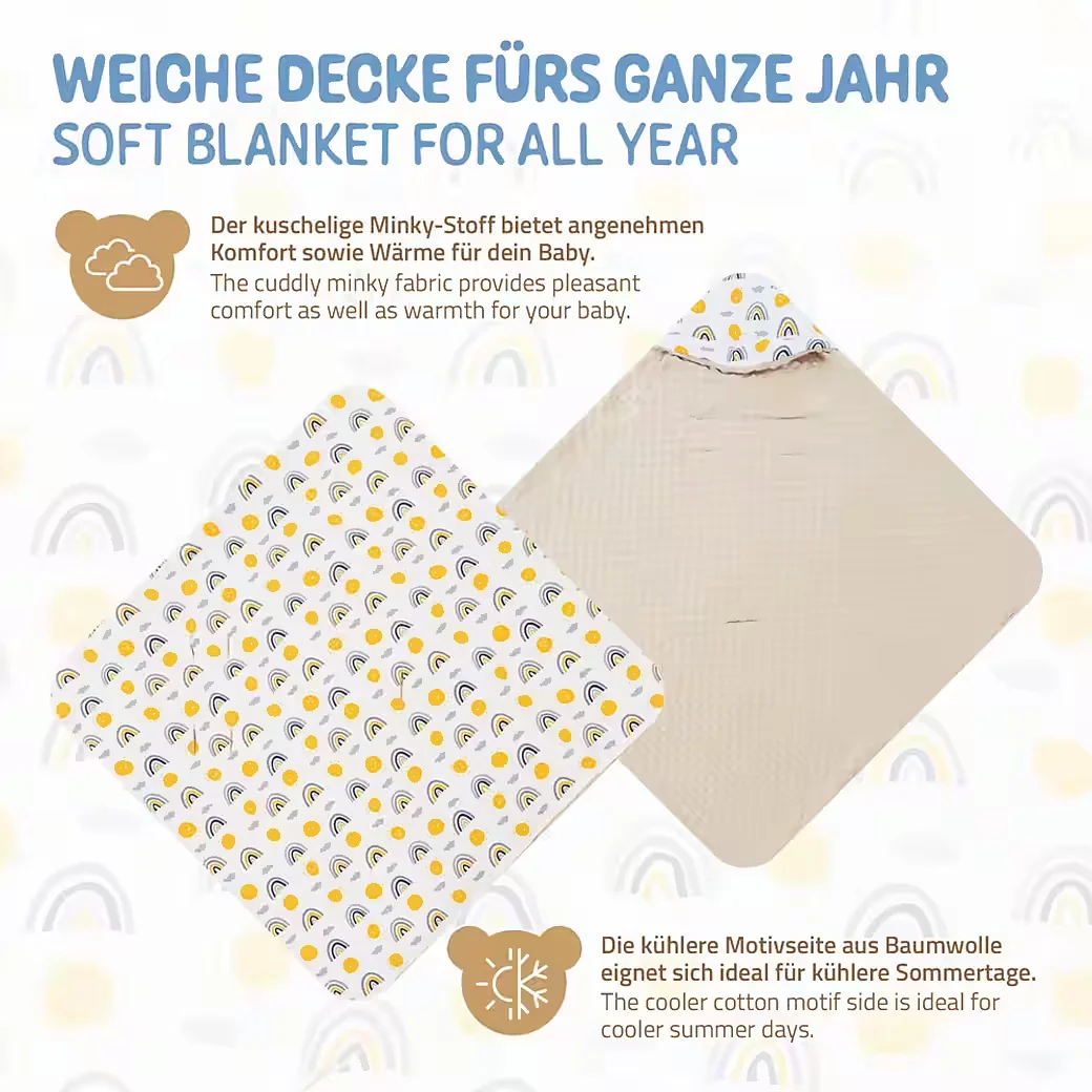 JOYZ Einschlagdecke Kuscheldecke Baby Kapuze Baumwolle doppelseitig