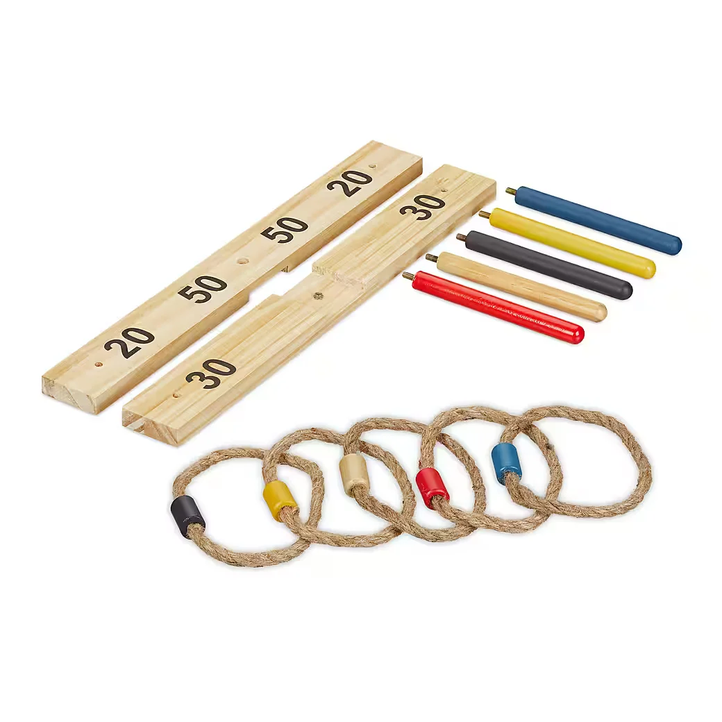 Relaxdays Ringwurfspiel aus Holz Gartenspiel für Kinder und Erwachsene