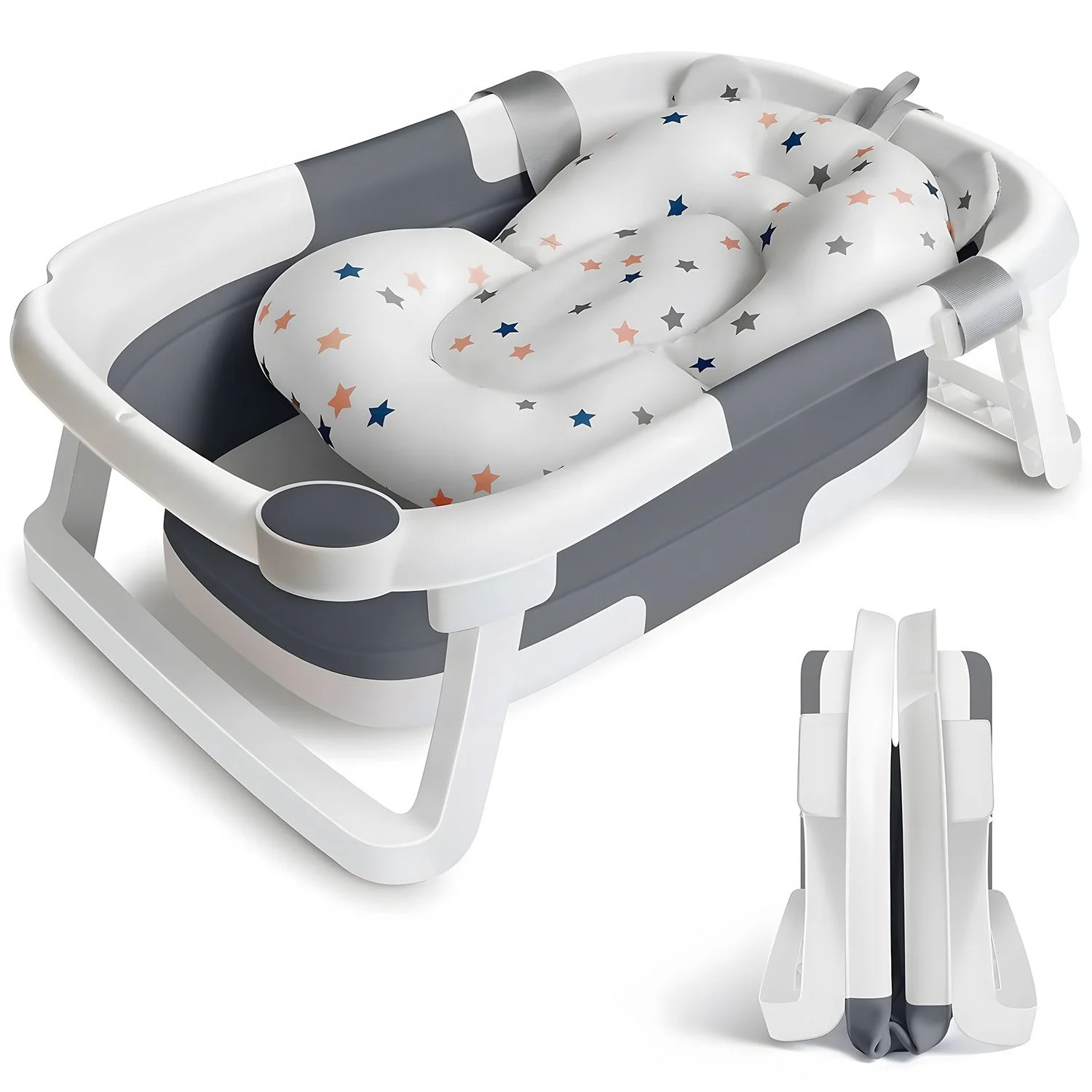 AKKEE Babybadewanne faltbar mit Badewannensitz und Badematte
