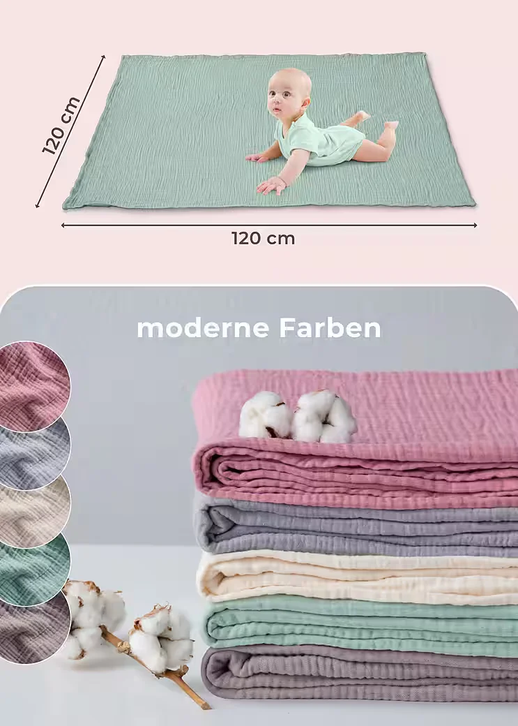 LAYNENBURG Musselin Babydecke vierlagig 100 Prozent Baumwolle