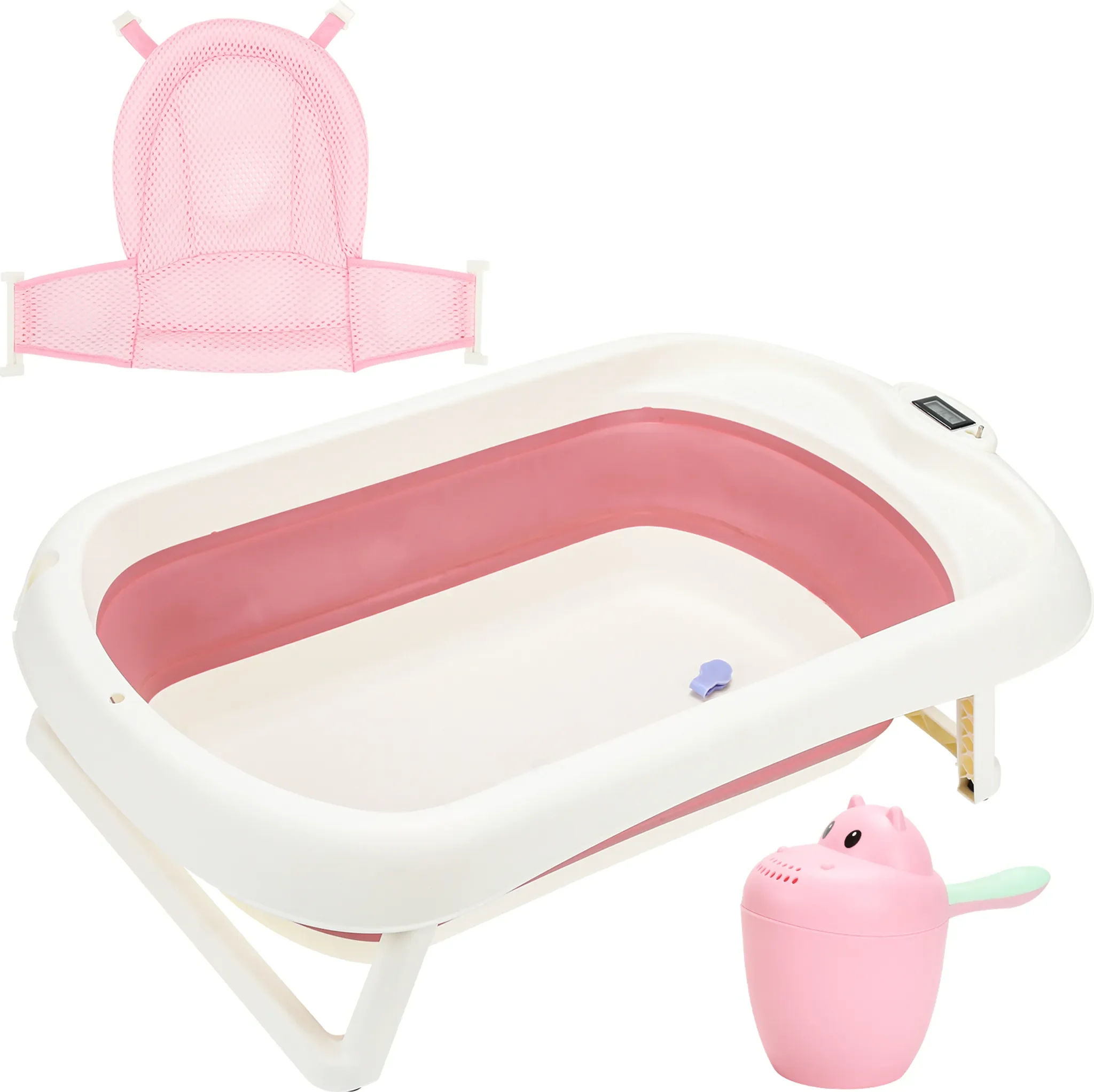 EINFEBEN Babywanne faltbar 3 in 1 mit Standfüßen Thermometer rosa