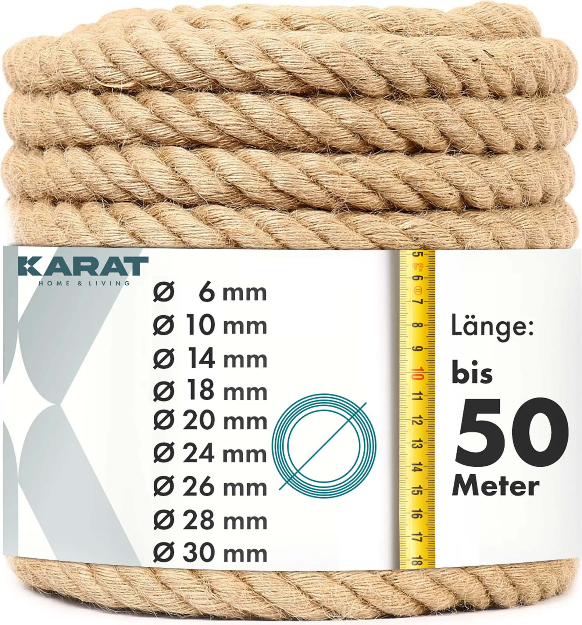 Floordirekt Juteseil „Arnold“ 10 m × 6 mm – Natur