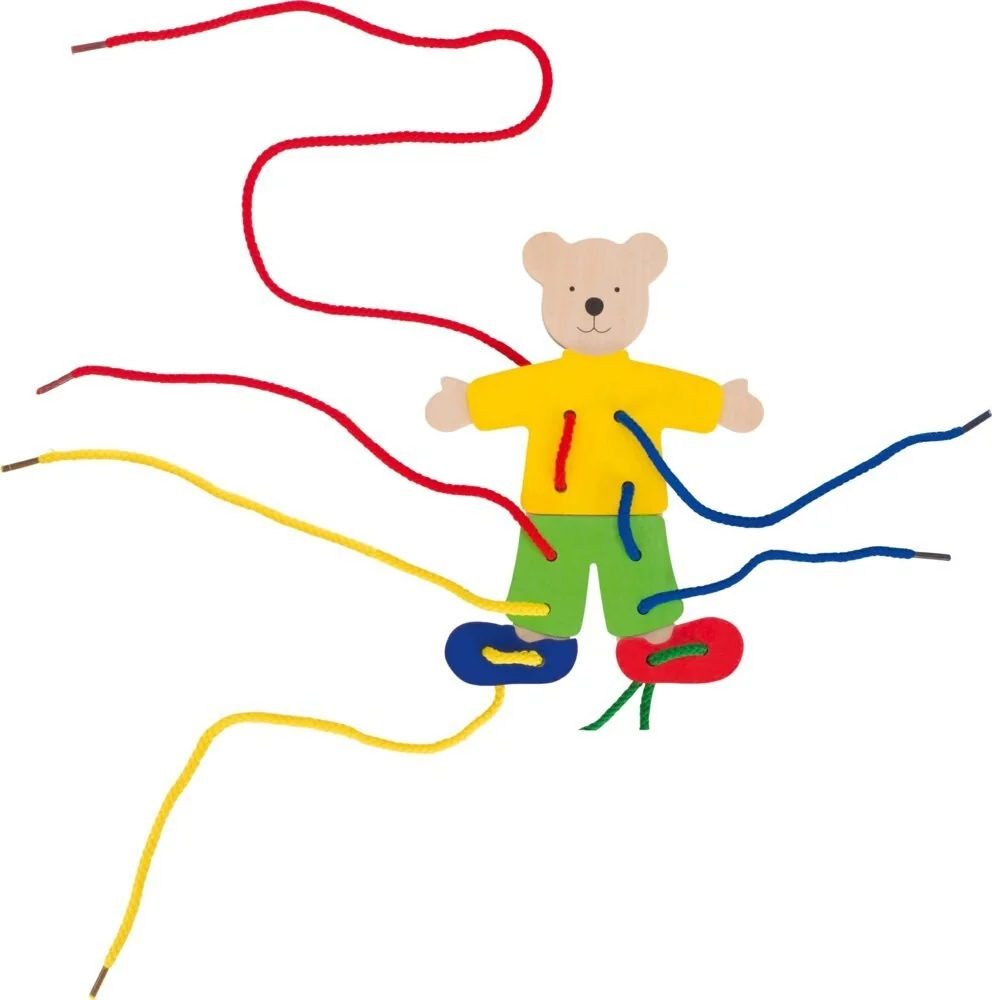 Goki Fädelspiel Bunter Bär 58929 Holzspielzeug Fädelbär 21 Teile