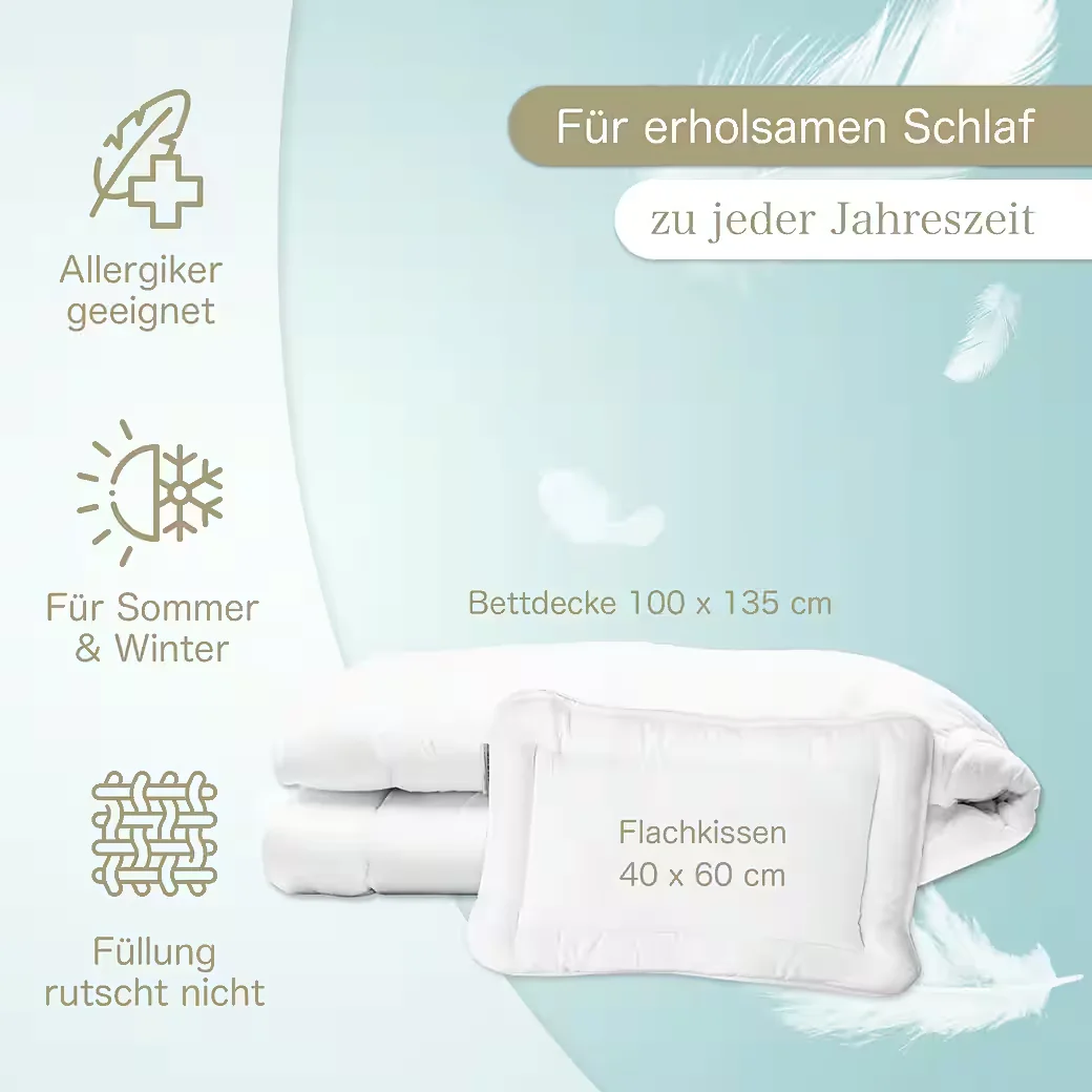 KIGATEX Kinderbett Set Bettdecke und Kopfkissen mit Bärchensteppung