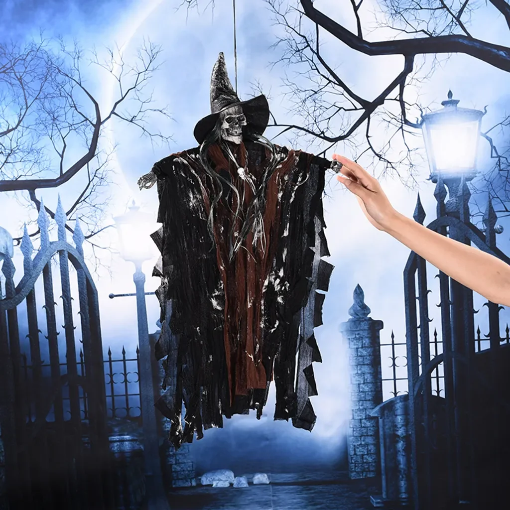 MC STAR Halloween Hängender Totenkopf-Geist mit Stimmensteuerung Deko