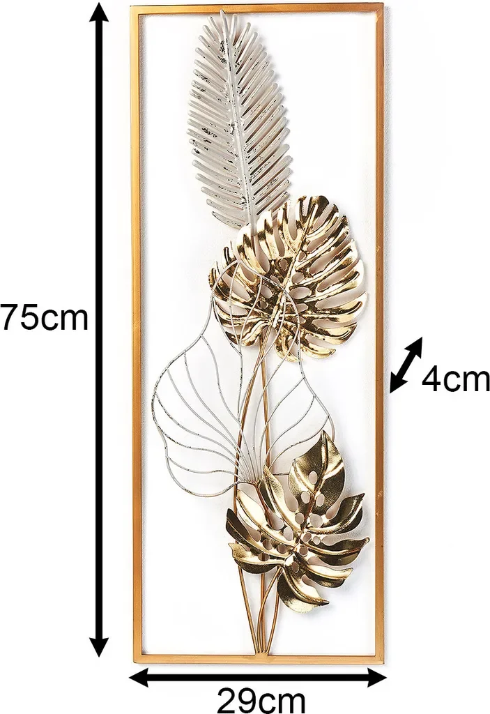 Kobolo Metall Wandbild Golden Monstera weiß gold für Wohnzimmer Büro