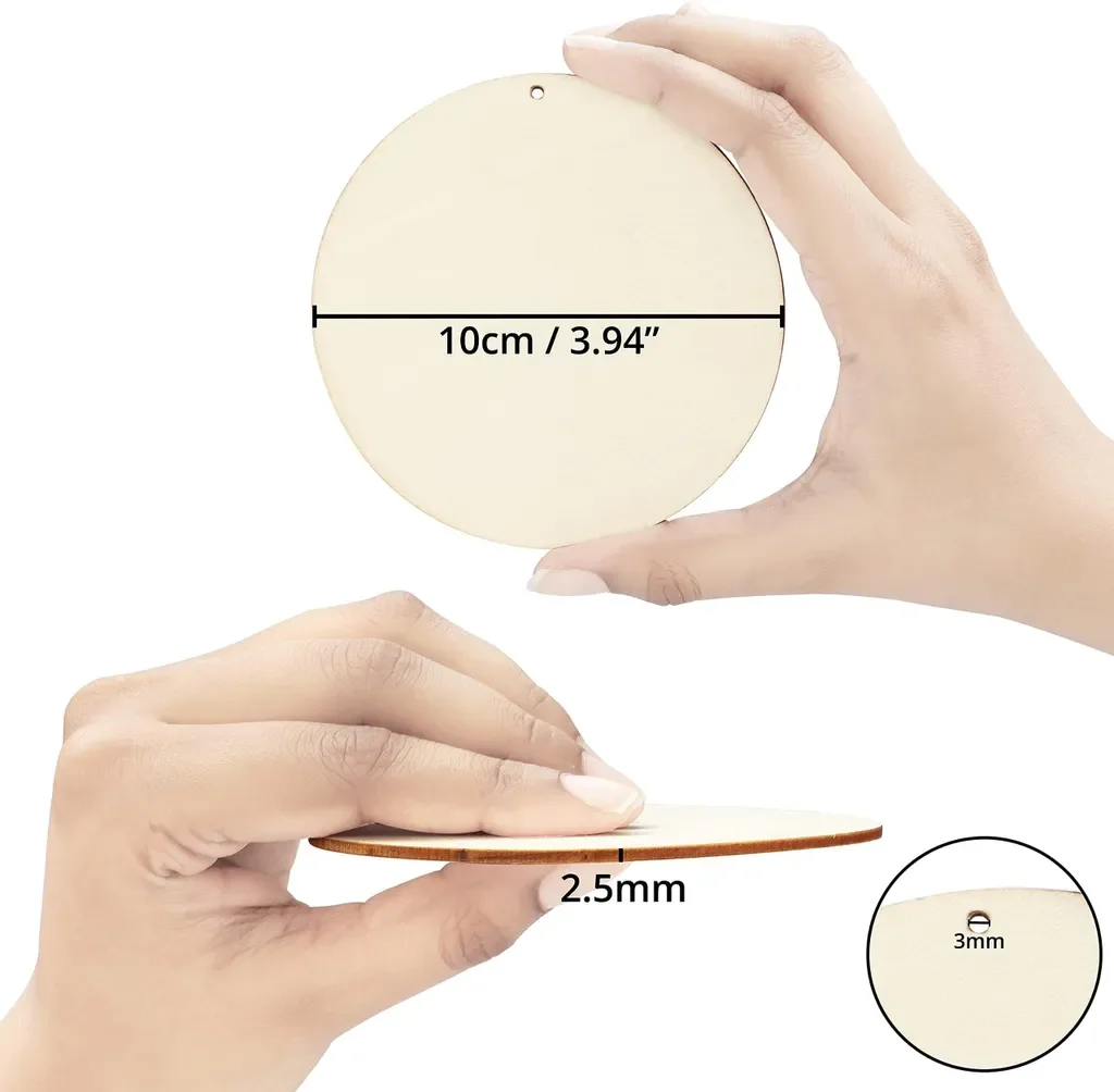 Kurtzy Holzscheiben rund 10 cm mit Loch 2,5 mm 50 Stück zum Basteln
