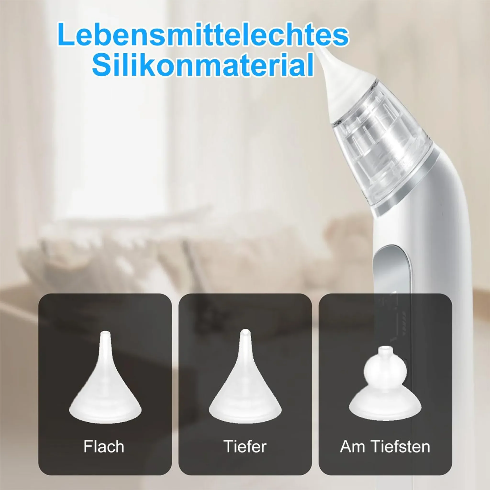 Baby Nasenreiniger elektrisch, 3-Stufen-Saugkraft, Sound & Licht,700mAh, BPA-frei, Aufbewahrungsbox