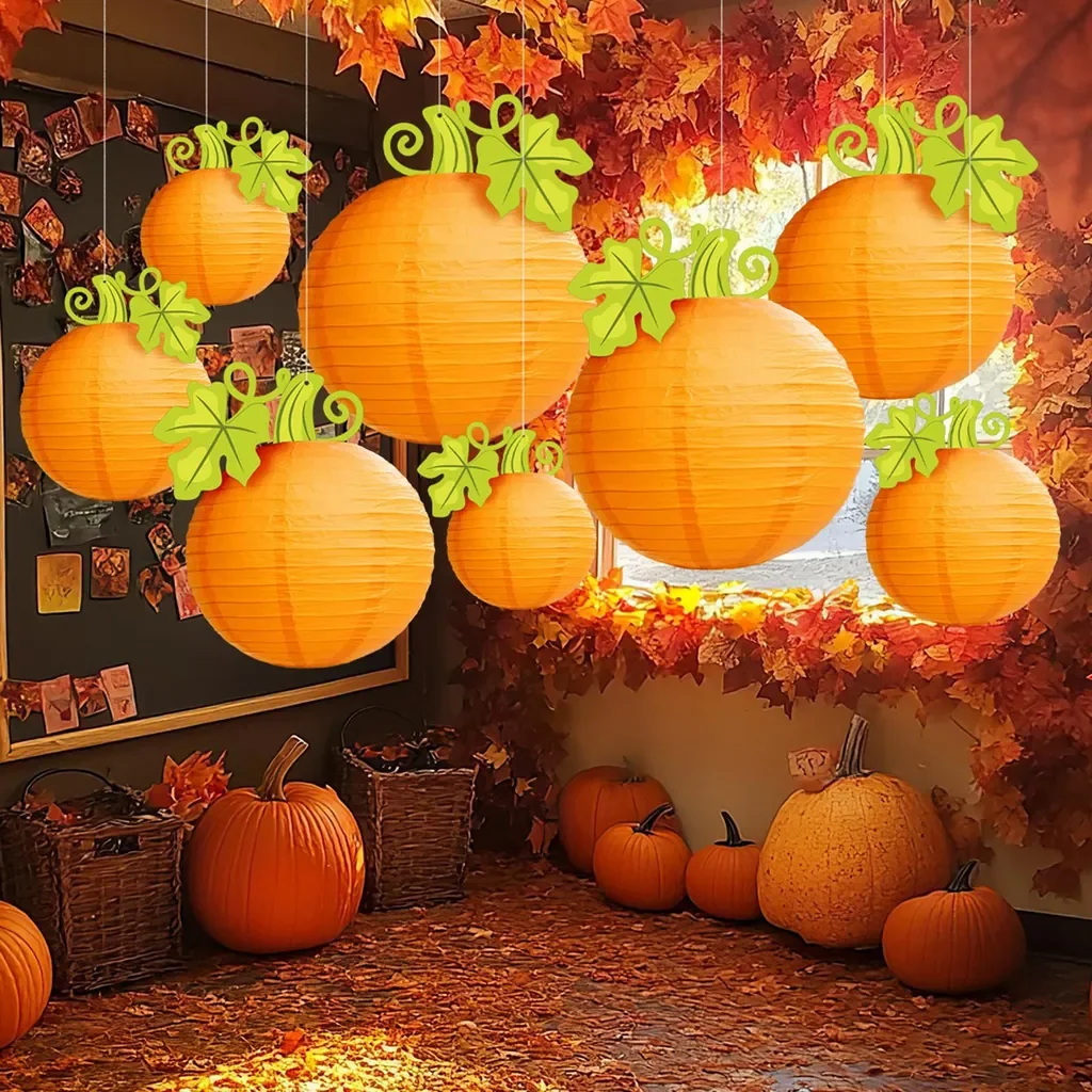 Hdvery Halloween Kürbis Papierlaterne zum Aufhängen orange Deko