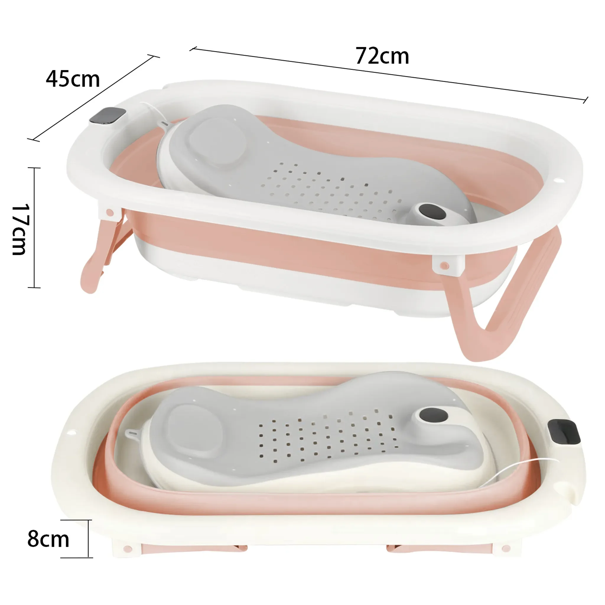 DazHom faltbare Babybadewanne Thermometer und Stützkissen rutschfest
