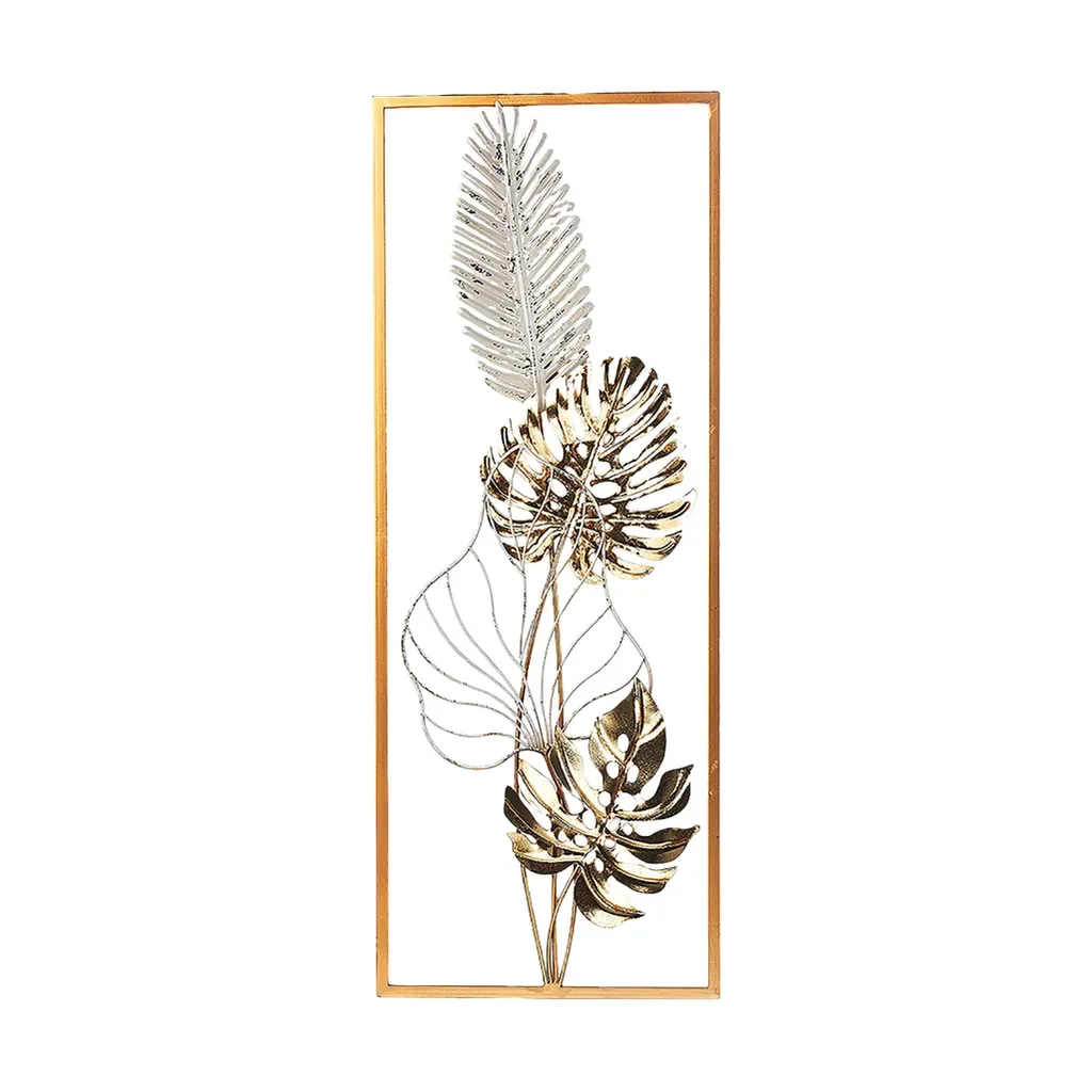 Kobolo Metall Wandbild Golden Monstera weiß gold für Wohnzimmer Büro