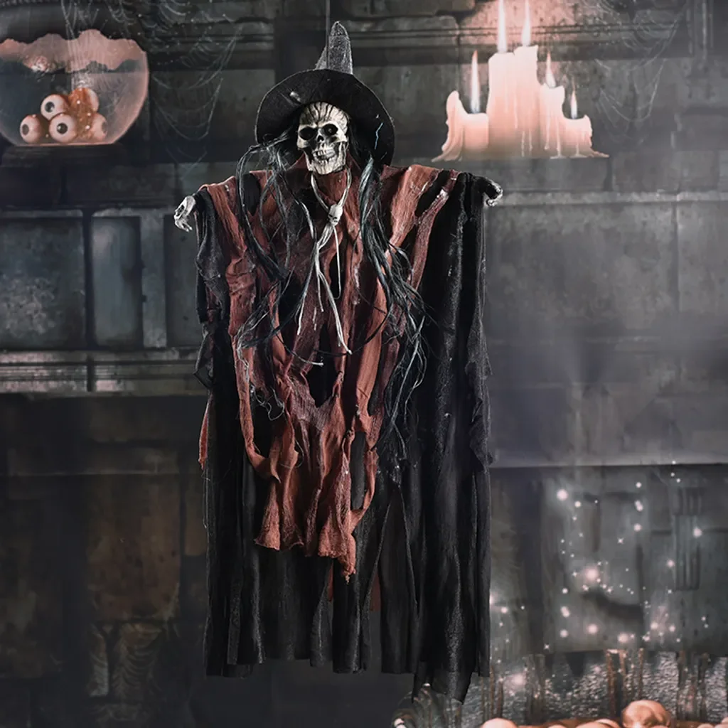 MC STAR Halloween Hängender Totenkopf-Geist mit Stimmensteuerung Deko