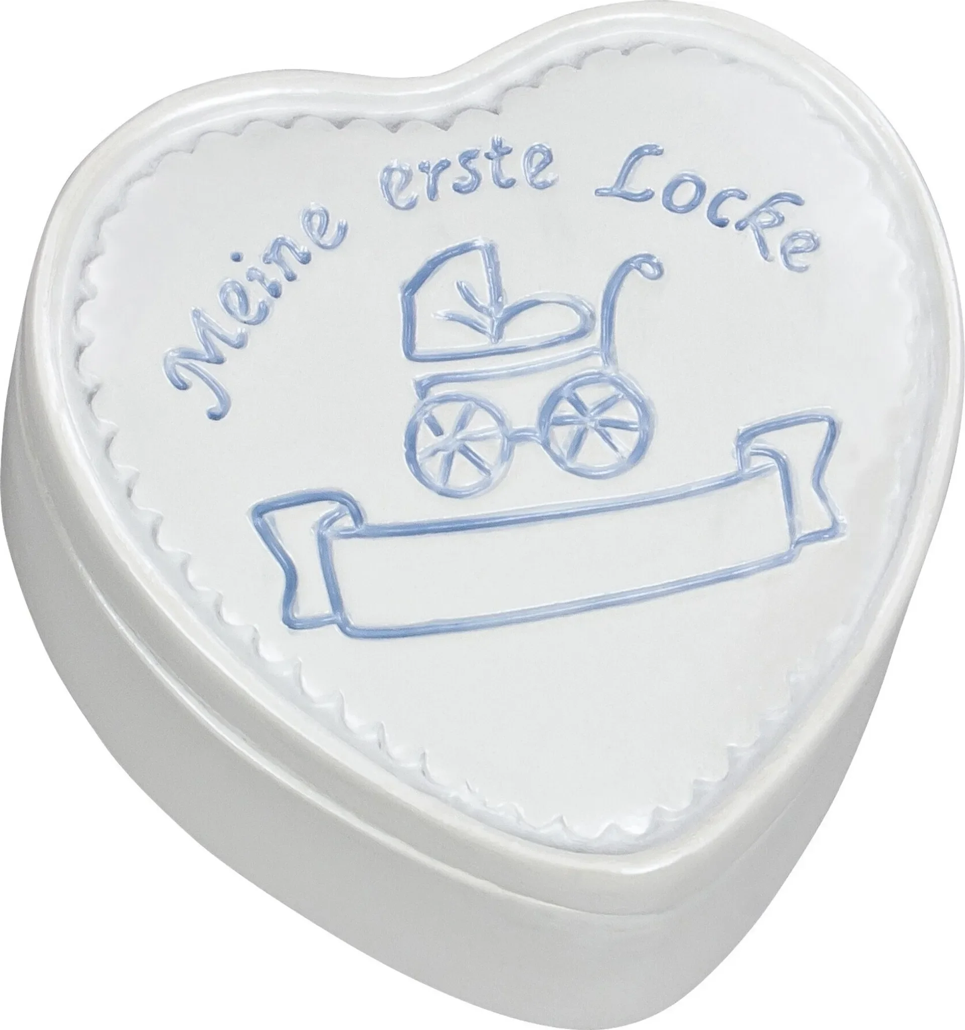 Aufbewahrungsdose „Meine erste Locke“ – Jungen, Weiß mit blauer Schrift