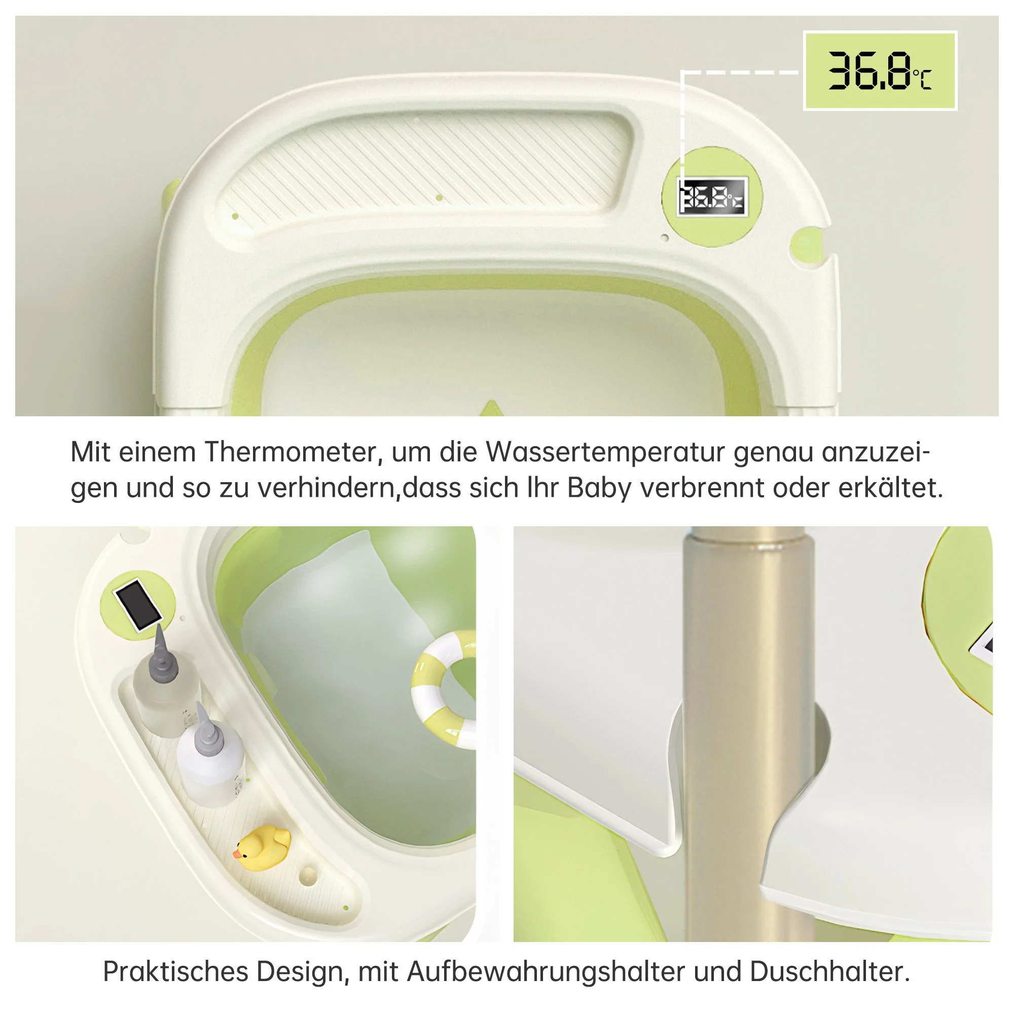 SEHAUSEU Babybadewanne faltbar mit Thermometer und Haarwaschbecher