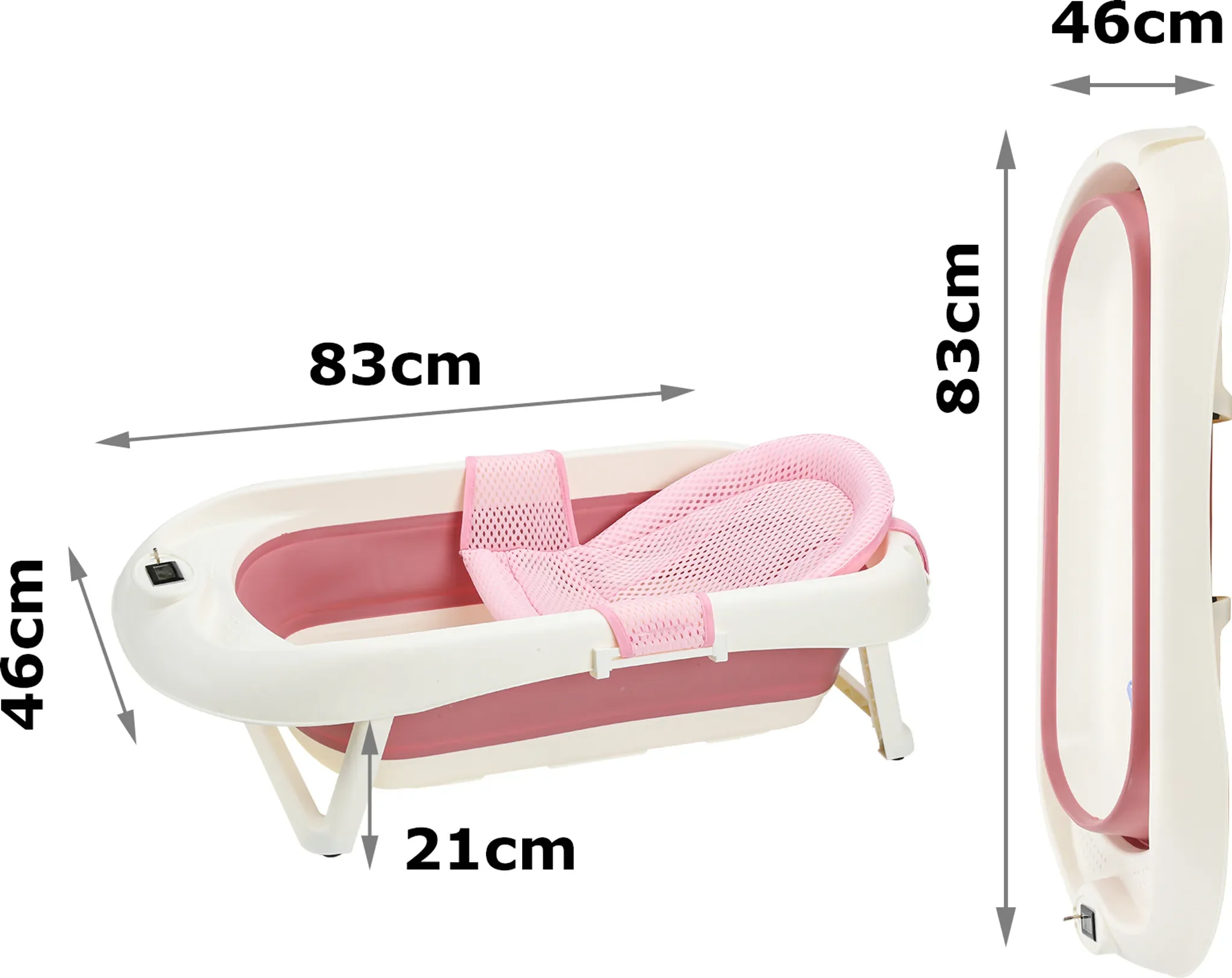 EINFEBEN Babywanne faltbar 3 in 1 mit Standfüßen Thermometer rosa