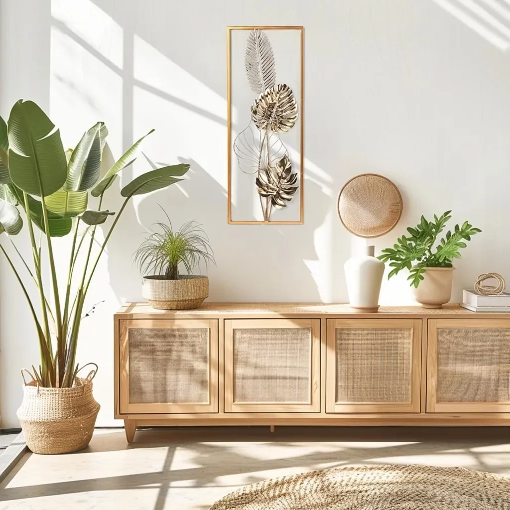 Kobolo Metall Wandbild Golden Monstera weiß gold für Wohnzimmer Büro