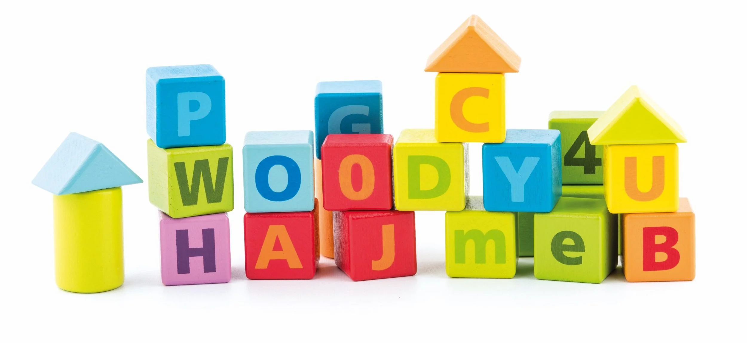 WOODYLAND Holzbausteine 60 teilig pastell ABC Zahlen Steckspiel