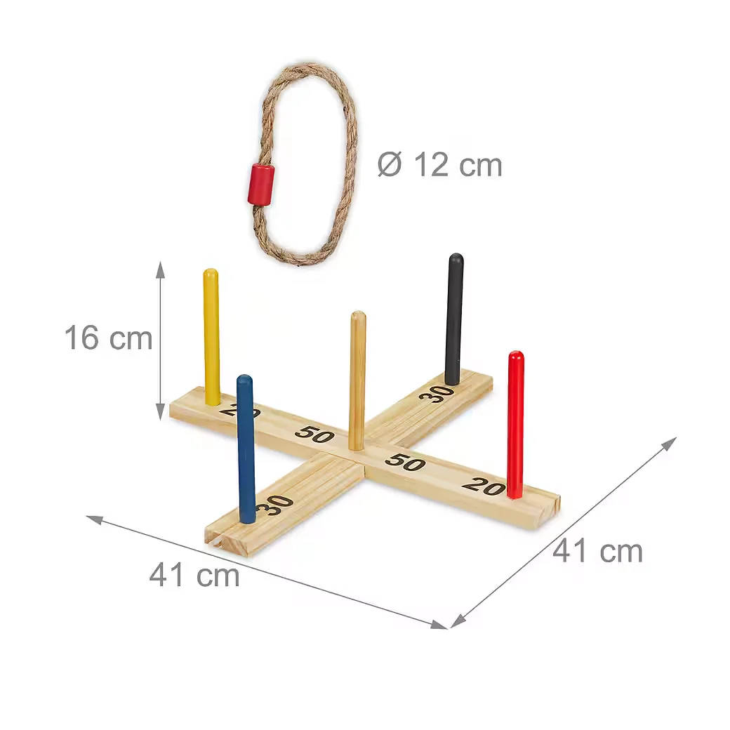 Relaxdays Ringwurfspiel aus Holz Gartenspiel für Kinder und Erwachsene