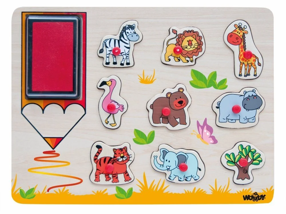 WOODYLAND Lernspielzeug 91185 2-in-1 Puzzle und Stempelset 9-teilig