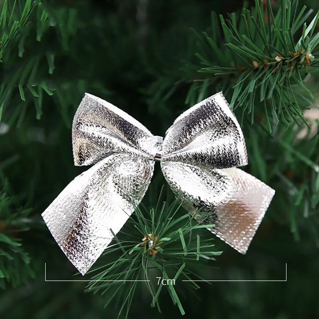 Essen 12er Set Schleifenanhänger Weihnachtsbaum Deko Silber