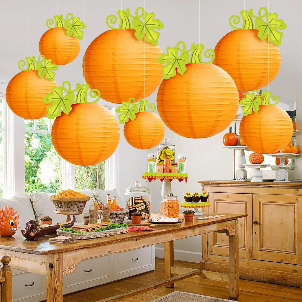 Hdvery Halloween Kürbis Papierlaterne zum Aufhängen orange Deko