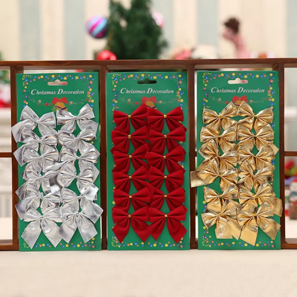 Essen 12er Set Schleifenanhänger Weihnachtsbaum Deko Silber