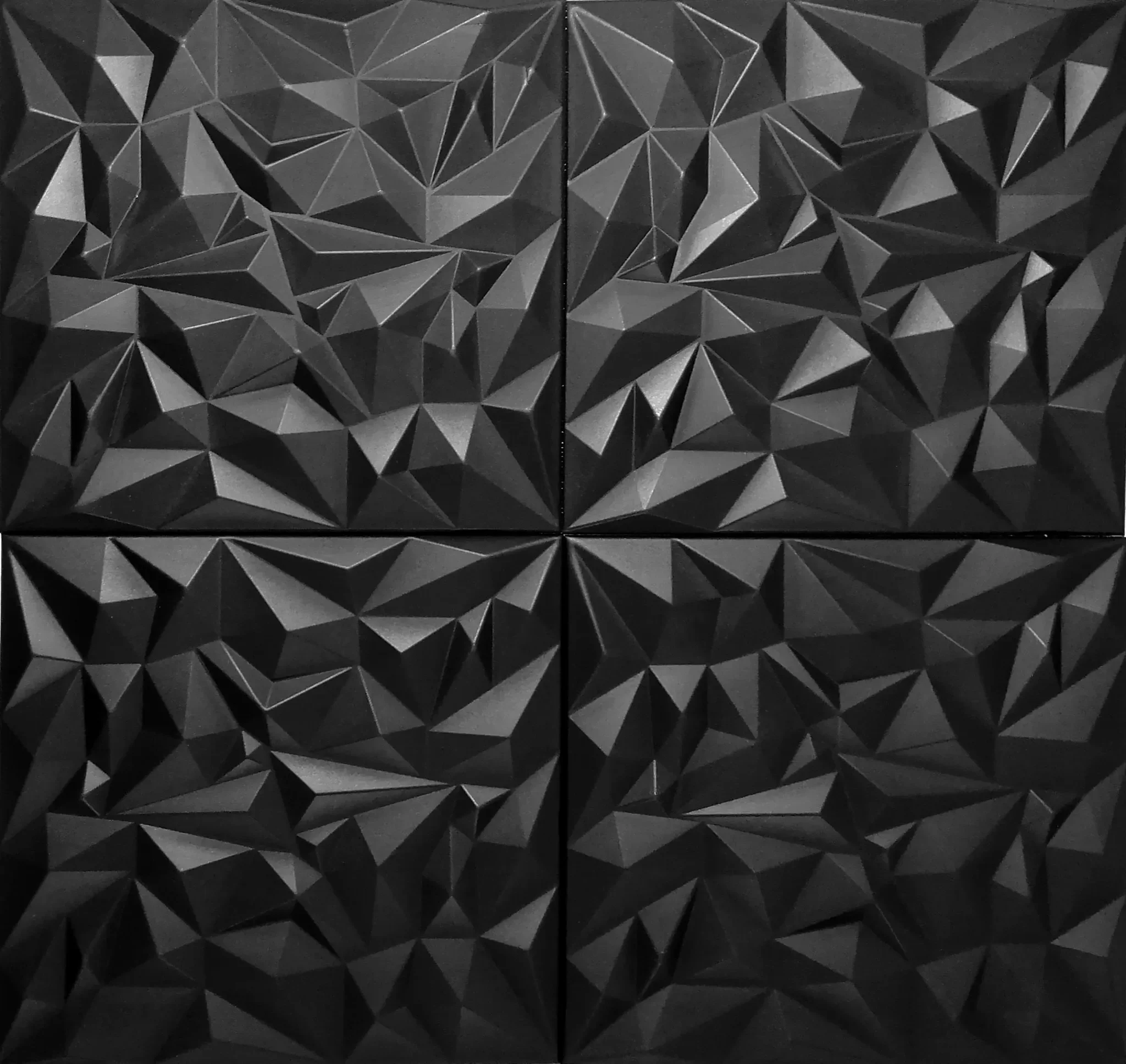 3D Deckenpaneel „Amethyst“ – Polystyrol, Schwarz, 50×50 cm