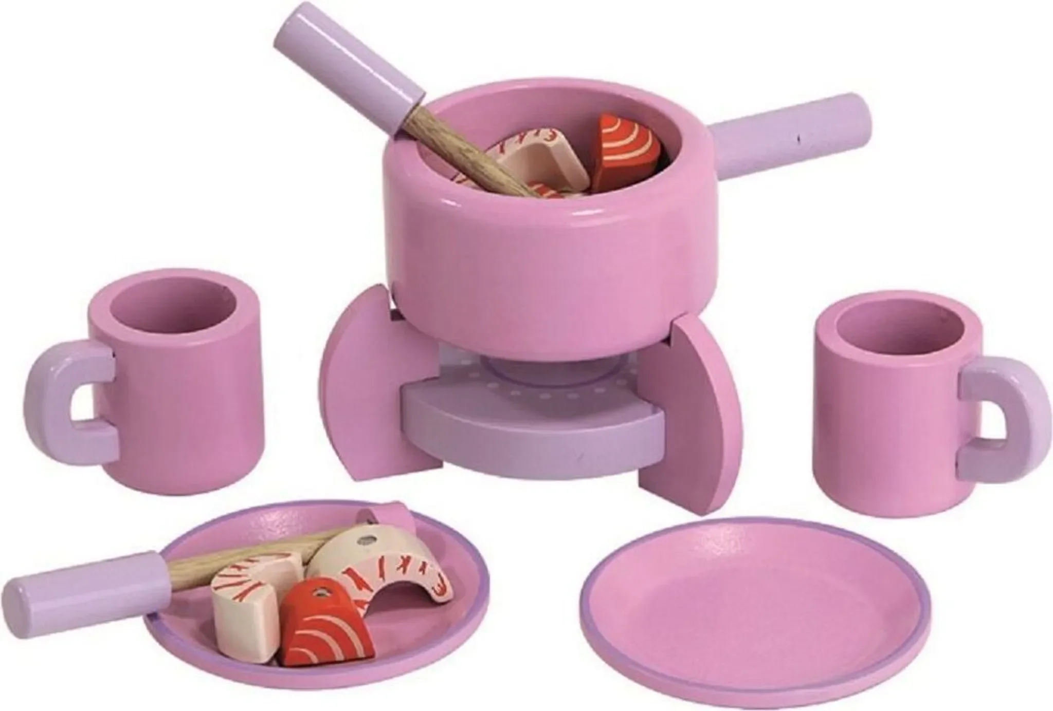 Fondue-Set aus Holz – Zubehör für Spielküchen, pink