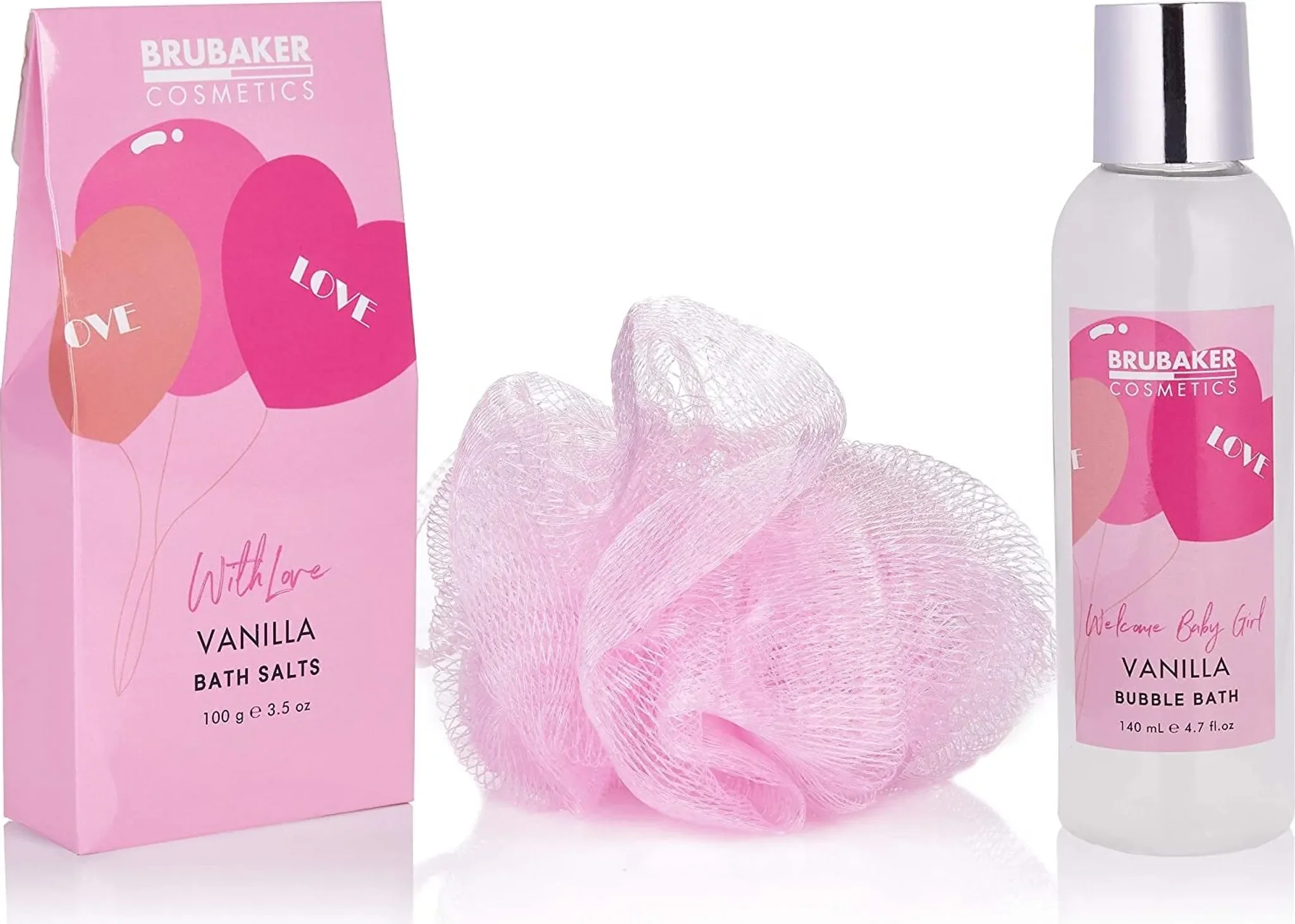 BRUBAKER 7-teiliges Babypflege Set - Willkommens Set für Mädchen - Baby Geschenkset mit Wanne und Plüschbär - Rosa