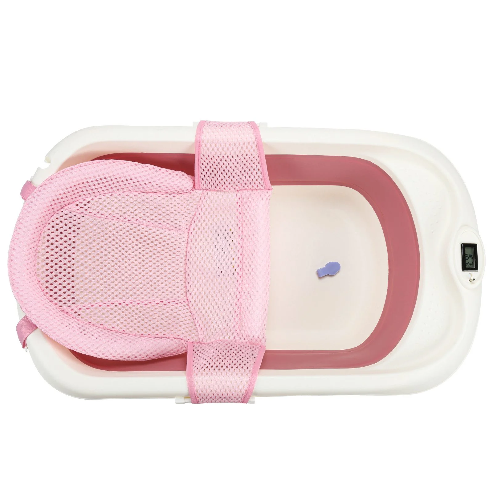 CLANMACY Babybadewanne faltbar mit Thermometer und Badenetz