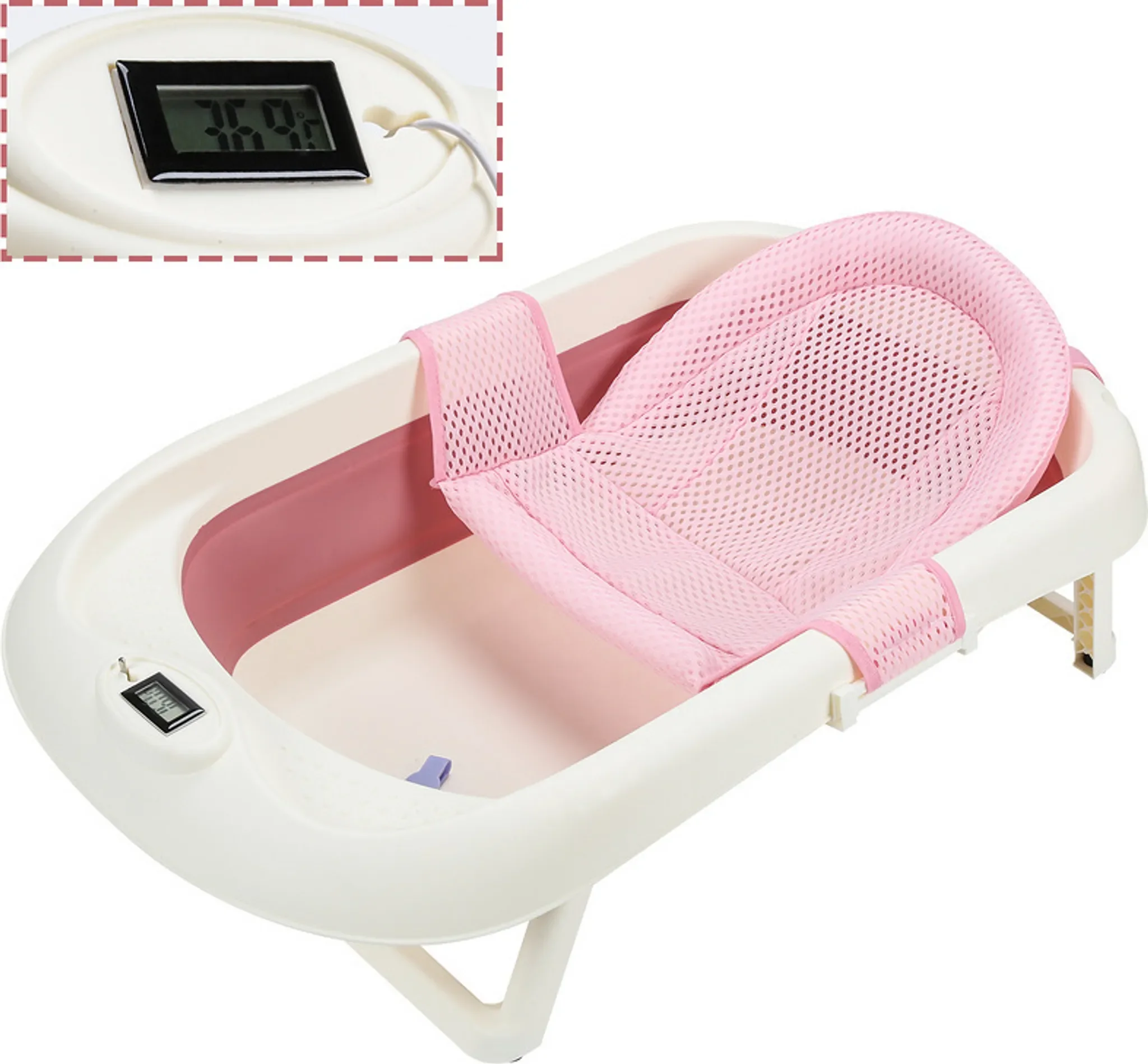 CLANMACY Babywanne 3 in 1 rutschfest Sicherheitsnetz Abfluss tragbar