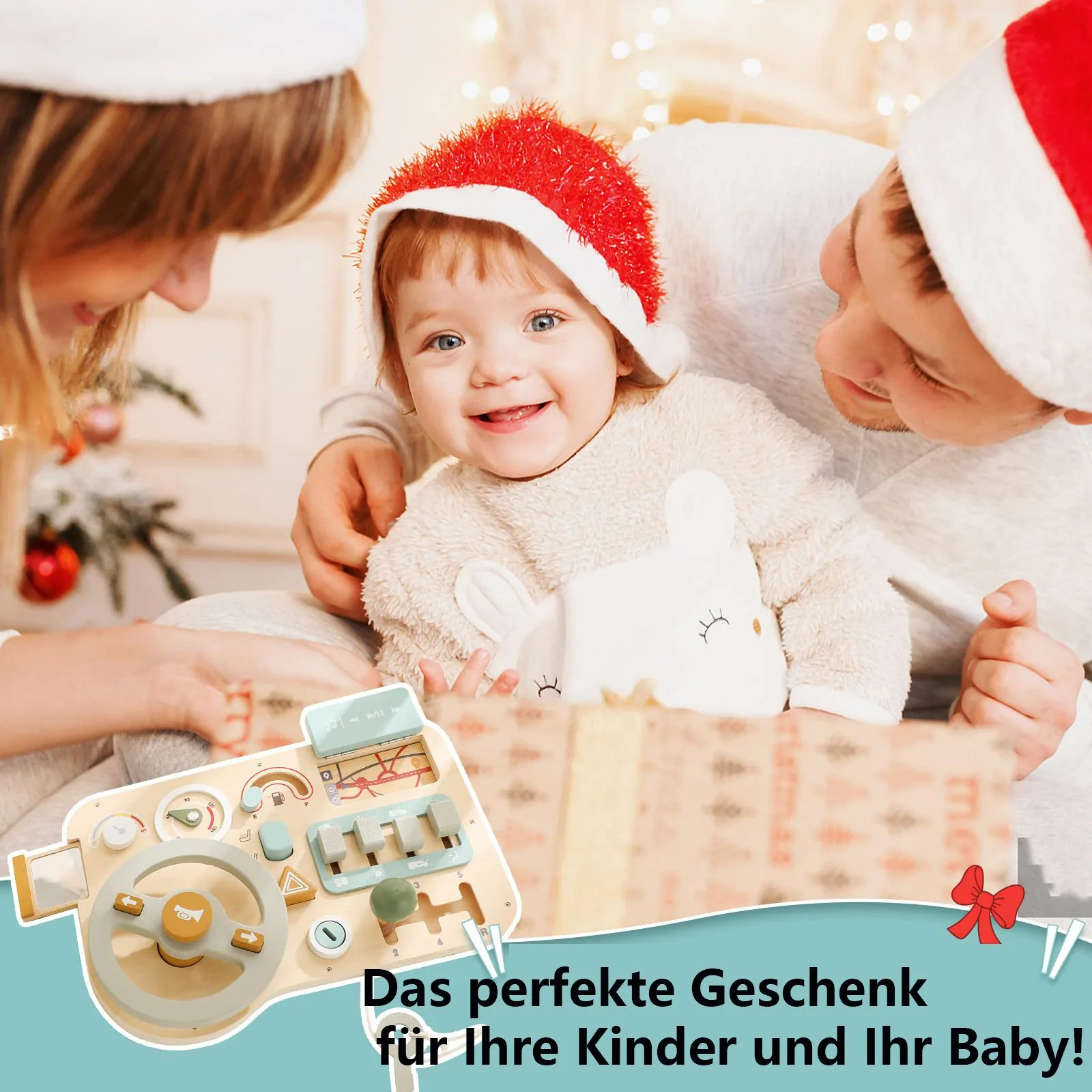 CLTYQ Motorikbrett Montessori Busy Board für Kinder mit Lenkrad