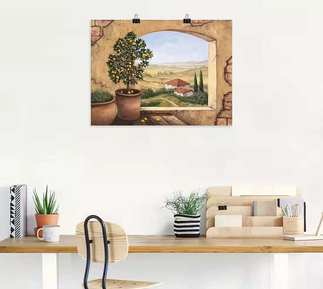 ARTLAND Wandbild Fenster in der Toskana Landschaft Wanddeko