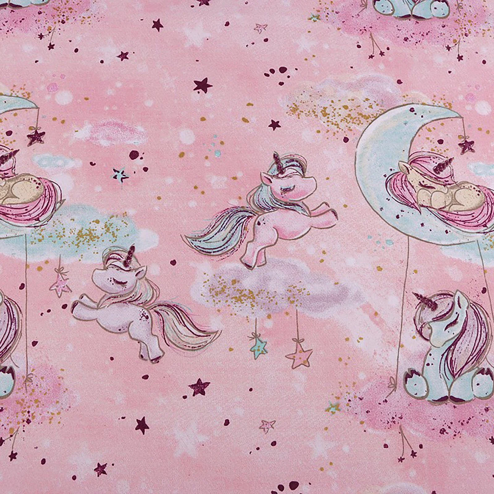 maDDma Baumwollstoff – Einhornmotiv Rosa, Meterware 0,5 m