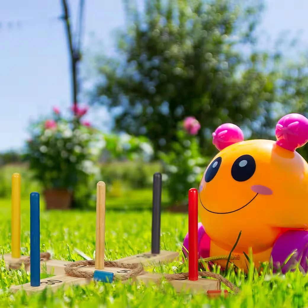 Relaxdays Ringwurfspiel aus Holz Gartenspiel für Kinder und Erwachsene