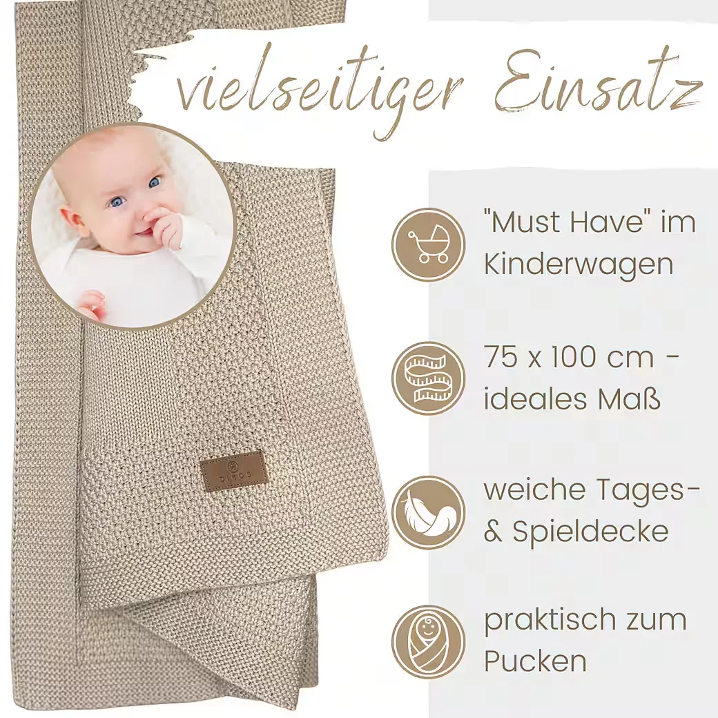 DIKOS Babydecke Kuscheldecke Bio Baumwolle mit Bordüre zur Geburt