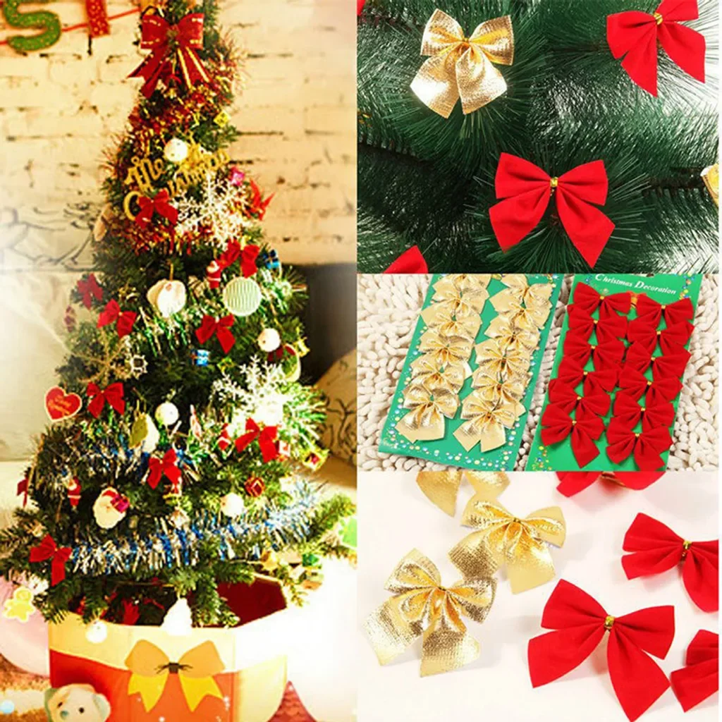 Essen 12er Set Schleifenanhänger Weihnachtsbaum Deko Silber