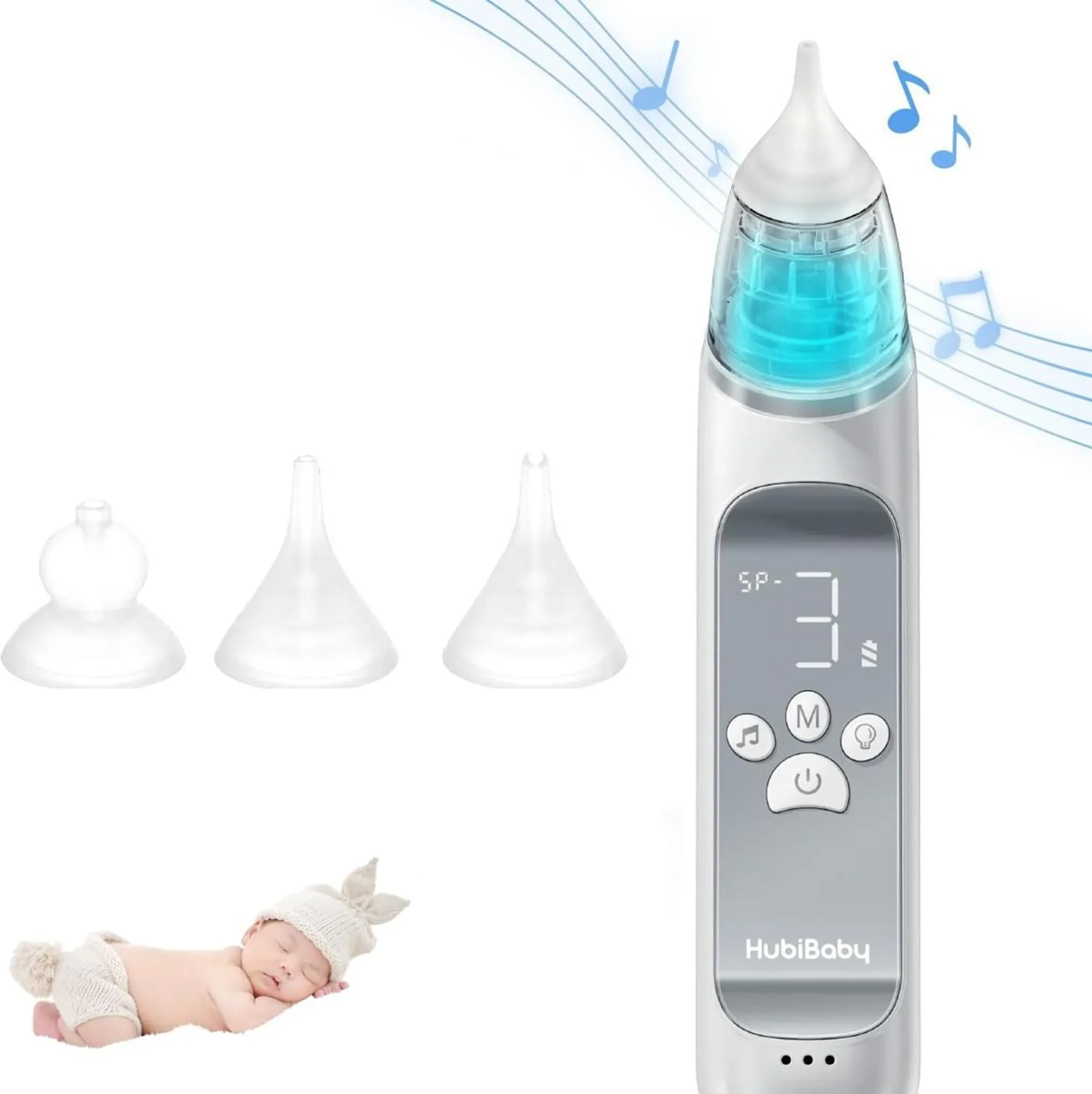 Baby Nasenreiniger elektrisch, 3-Stufen-Saugkraft, Sound & Licht,700mAh, BPA-frei, Aufbewahrungsbox
