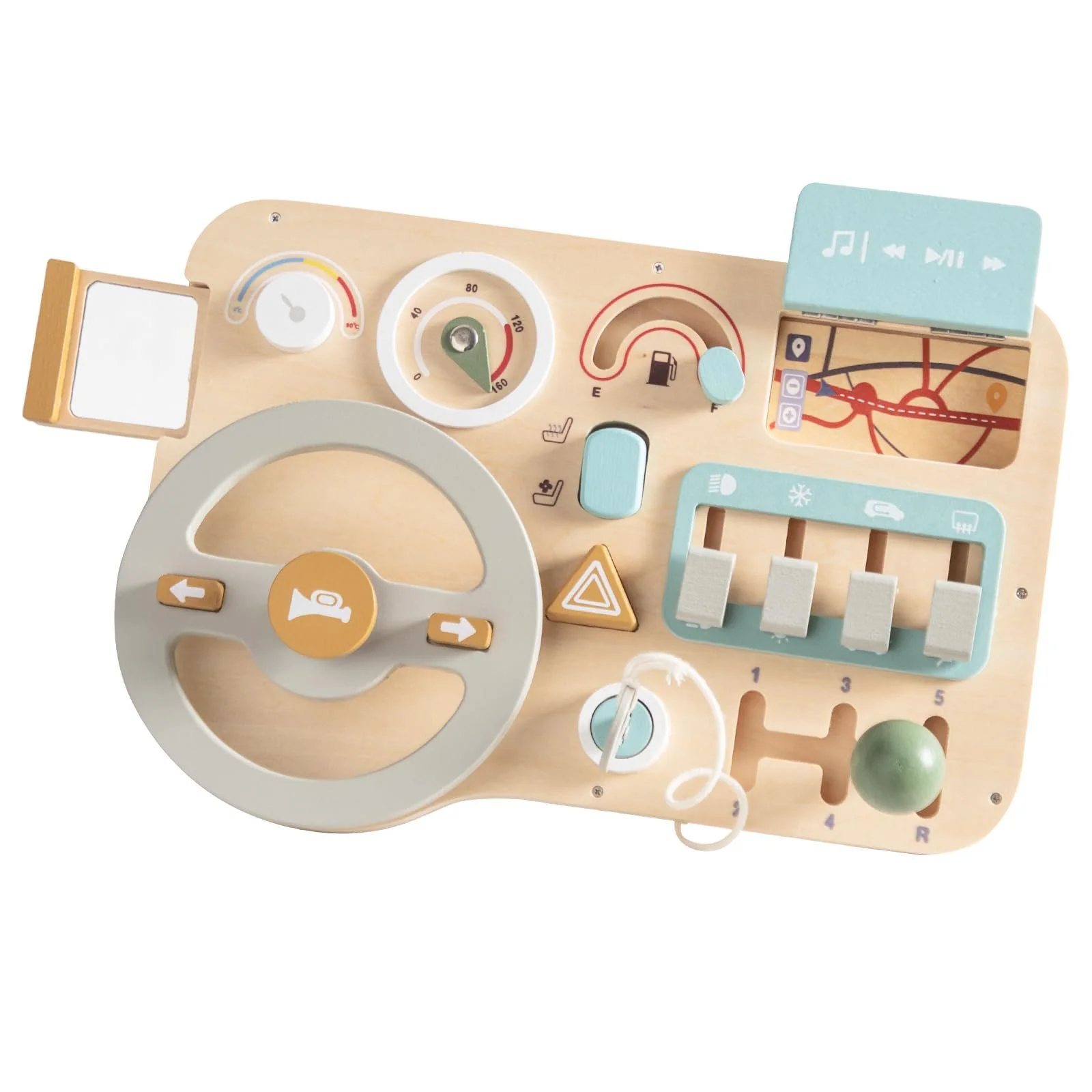 CLTYQ Motorikbrett Montessori Busy Board für Kinder mit Lenkrad