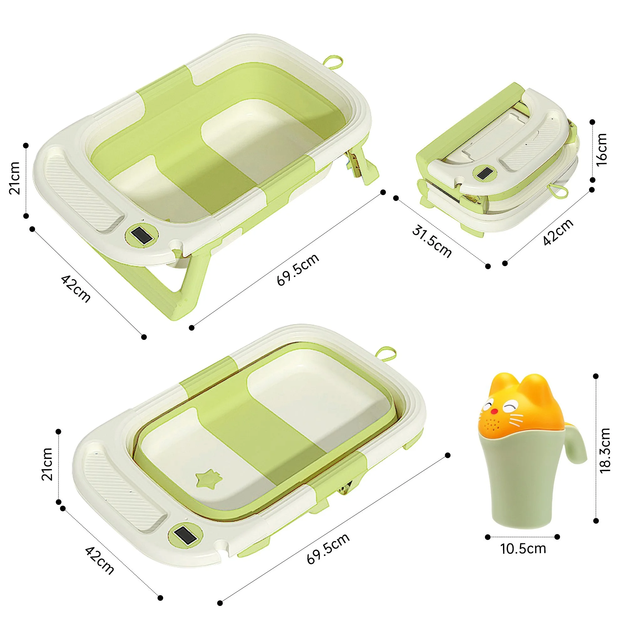 SEHAUSEU Babybadewanne faltbar mit Thermometer und Haarwaschbecher