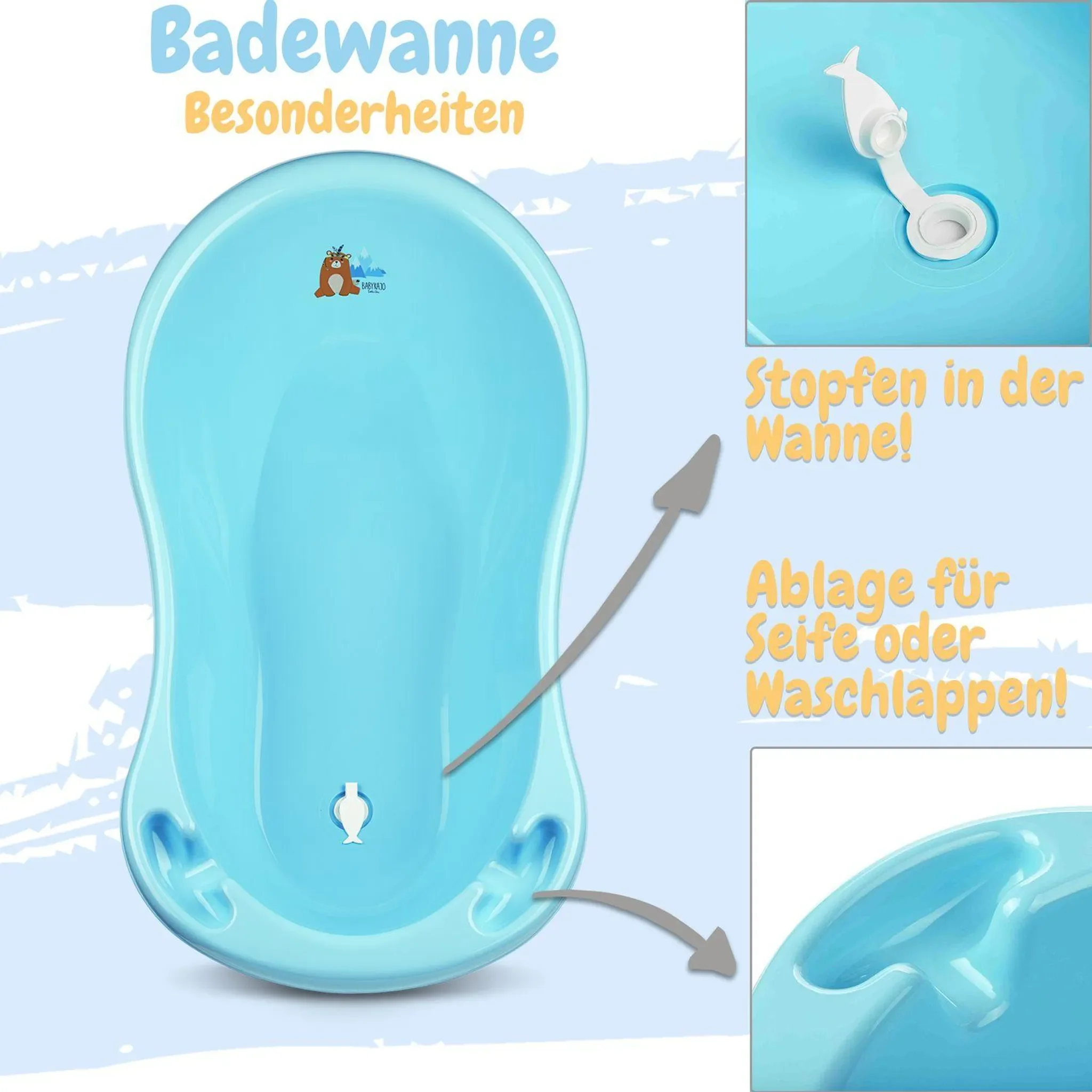 BABYKAJO Babybadewanne Set mit Badewannensitz, 0-24 Monate Anti-Rutsch