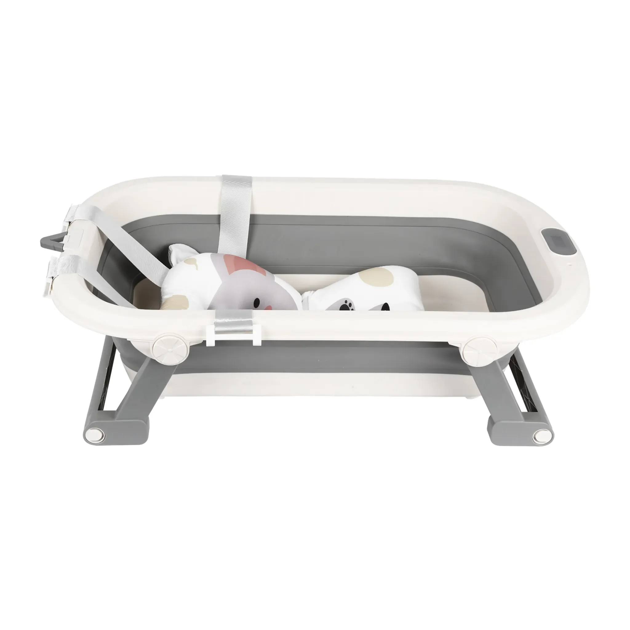 DazHom Faltbare Babybadewanne mit Thermometer, rutschfest, Grau