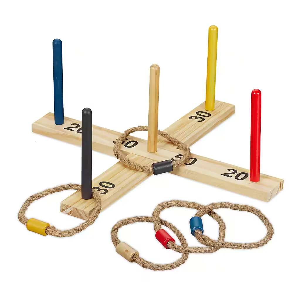 Relaxdays Ringwurfspiel aus Holz Gartenspiel für Kinder und Erwachsene