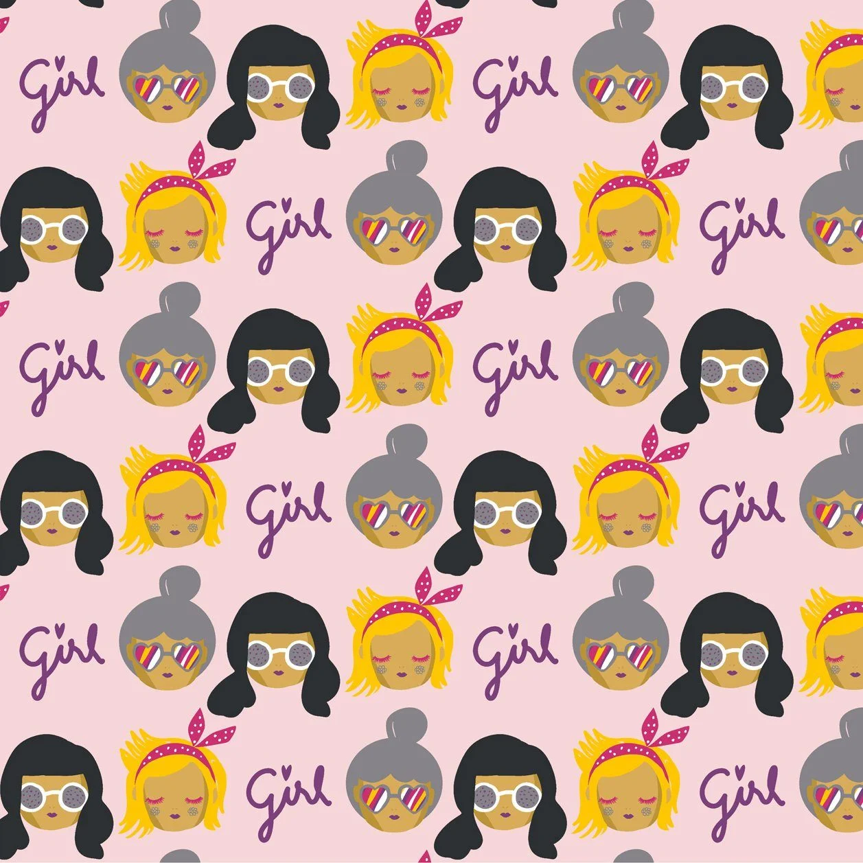 Jersey Stoff „Mädchen-Gesichter“ – Rosa, 50×150 cm Meterware