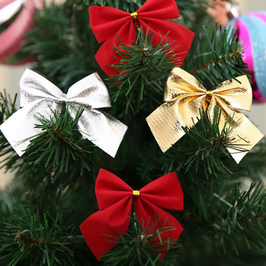 Essen 12er Set Schleifenanhänger Weihnachtsbaum Deko Silber