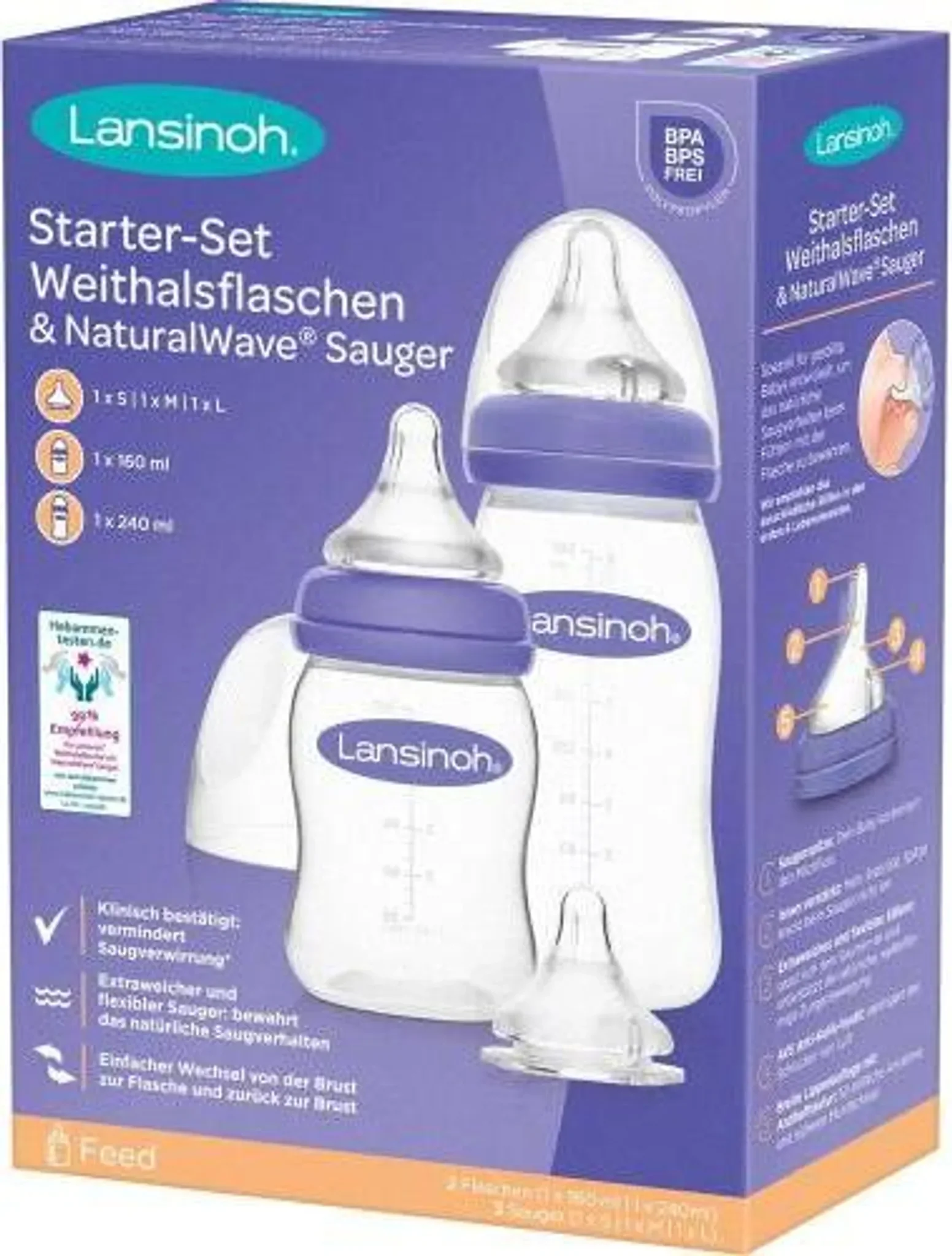 Lanisnoh Starter-Set mit 2 PP Babyflaschen 160 ml und 240 ml